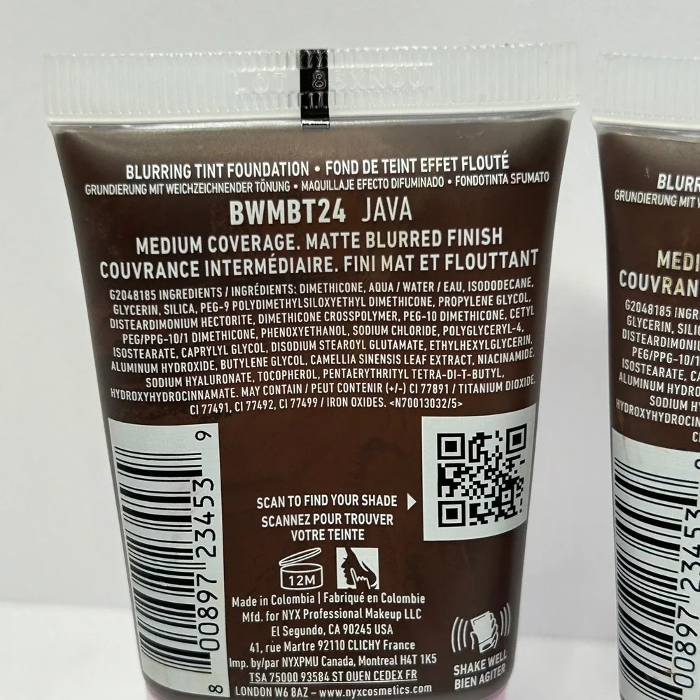 NYX Bare With‎ Me Blur Blurring Tint Foundation 24 Java 1.01oz Lot of 2 NEW